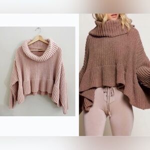POL Chunky Knit Cozycore Pink Cowl Neck Sweater oversized small
boho lagenlook